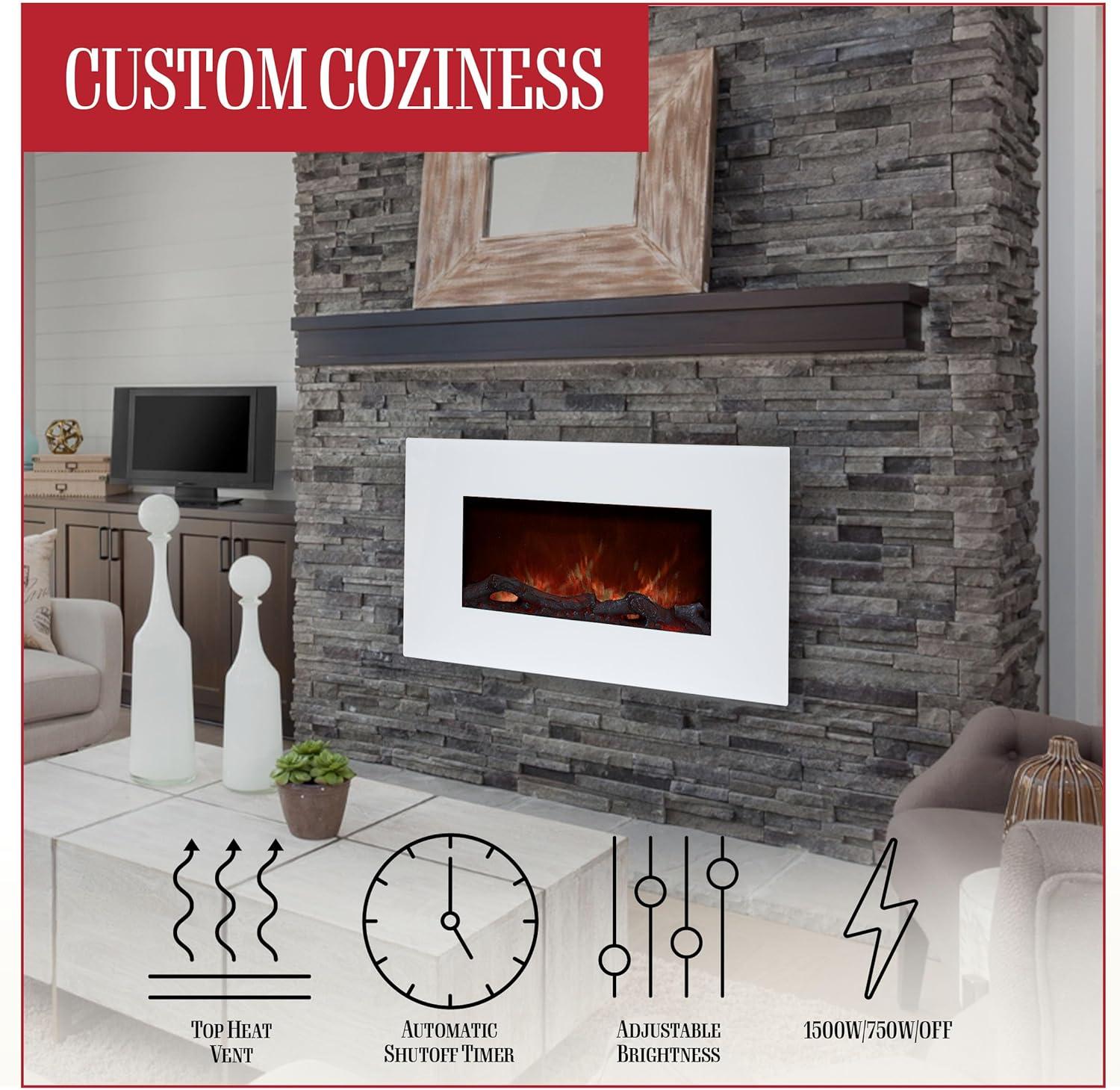 imageNorthwest Wall Mounted Electric Fireplace Heater 10Color LED Flame and 3 Media Backgrounds 36Inch Wall Mounted Fireplace with Adjustable Brightness and Remote White