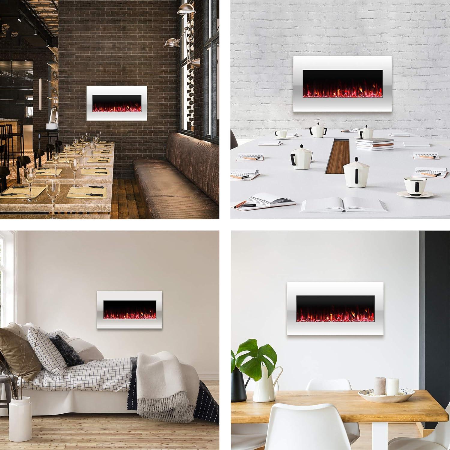imageNorthwest Wall Mounted Electric Fireplace Heater 10Color LED Flame and 3 Media Backgrounds 36Inch Wall Mounted Fireplace with Adjustable Brightness and Remote White