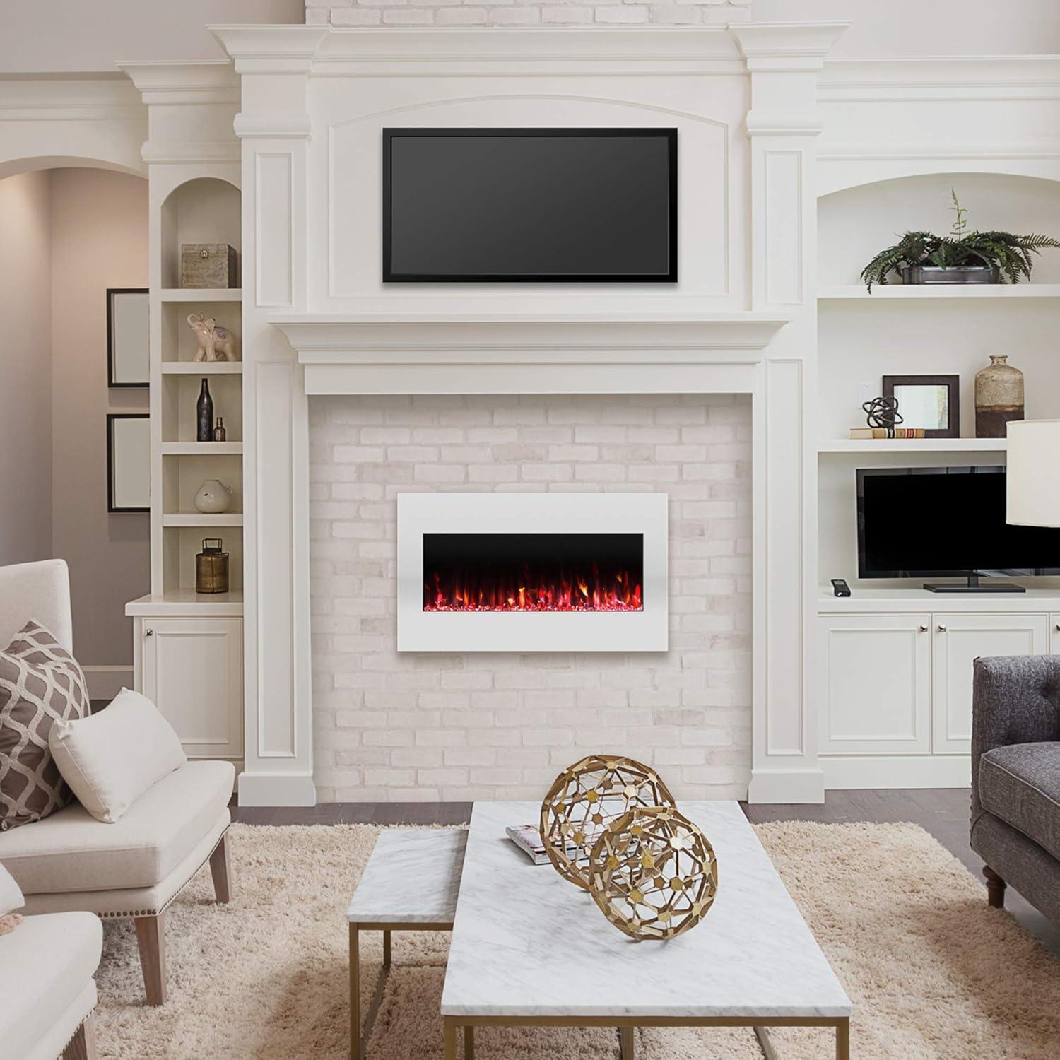 imageNorthwest Wall Mounted Electric Fireplace Heater 10Color LED Flame and 3 Media Backgrounds 36Inch Wall Mounted Fireplace with Adjustable Brightness and Remote White