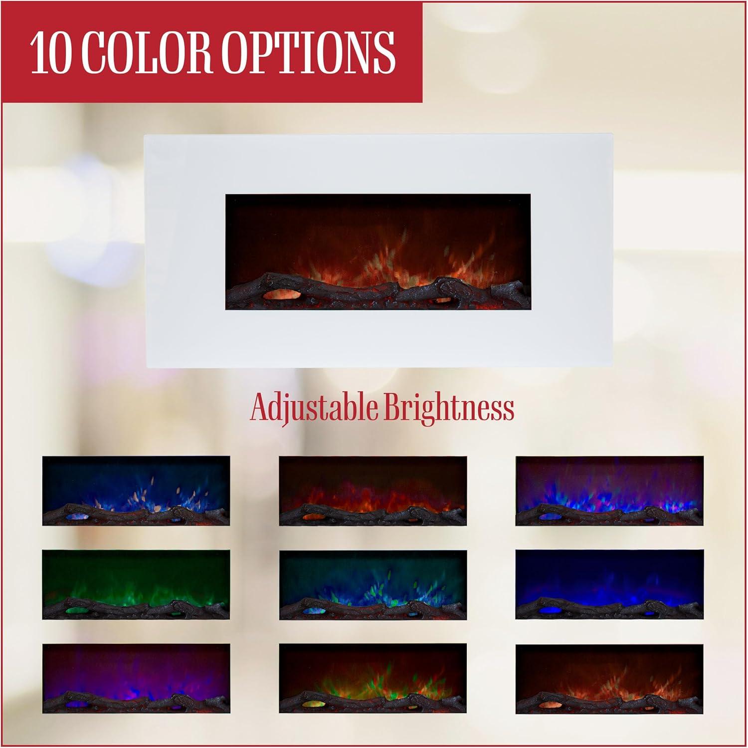 imageNorthwest Wall Mounted Electric Fireplace Heater 10Color LED Flame and 3 Media Backgrounds 36Inch Wall Mounted Fireplace with Adjustable Brightness and Remote White