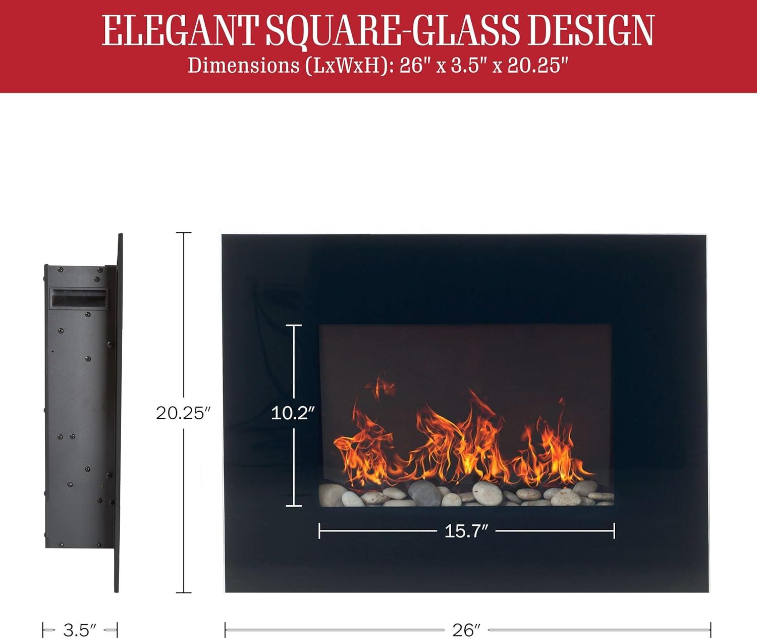 imageNorthwest Wall Mounted Electric Fireplace Heater Adjustable Flames and Heat Settings 26Inch Wall Mounted Fireplace Heater with Pebble Fuel Effect and Remote Control Black