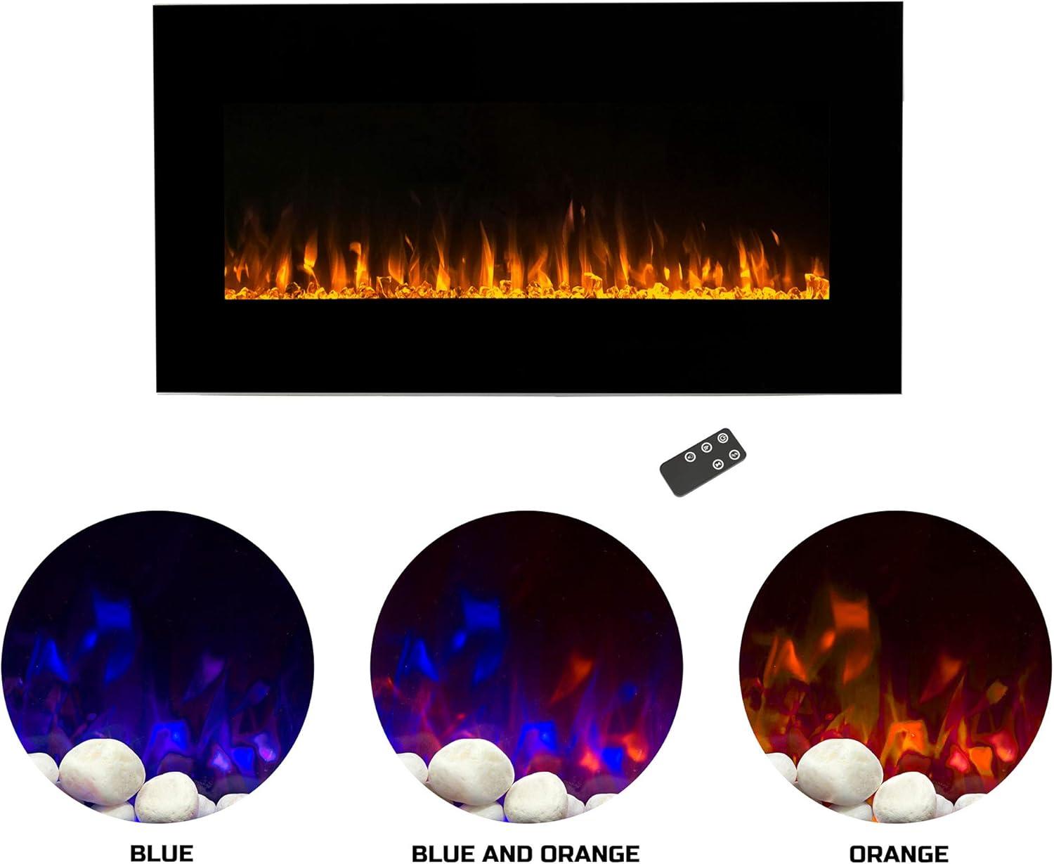 imageNorthwest Wall Mounted Electric Fireplace Heater Adjustable LED Flames 36 Inch Wall Mounted Fireplace Heater with Remote Control Timer Heat and Brightness Black