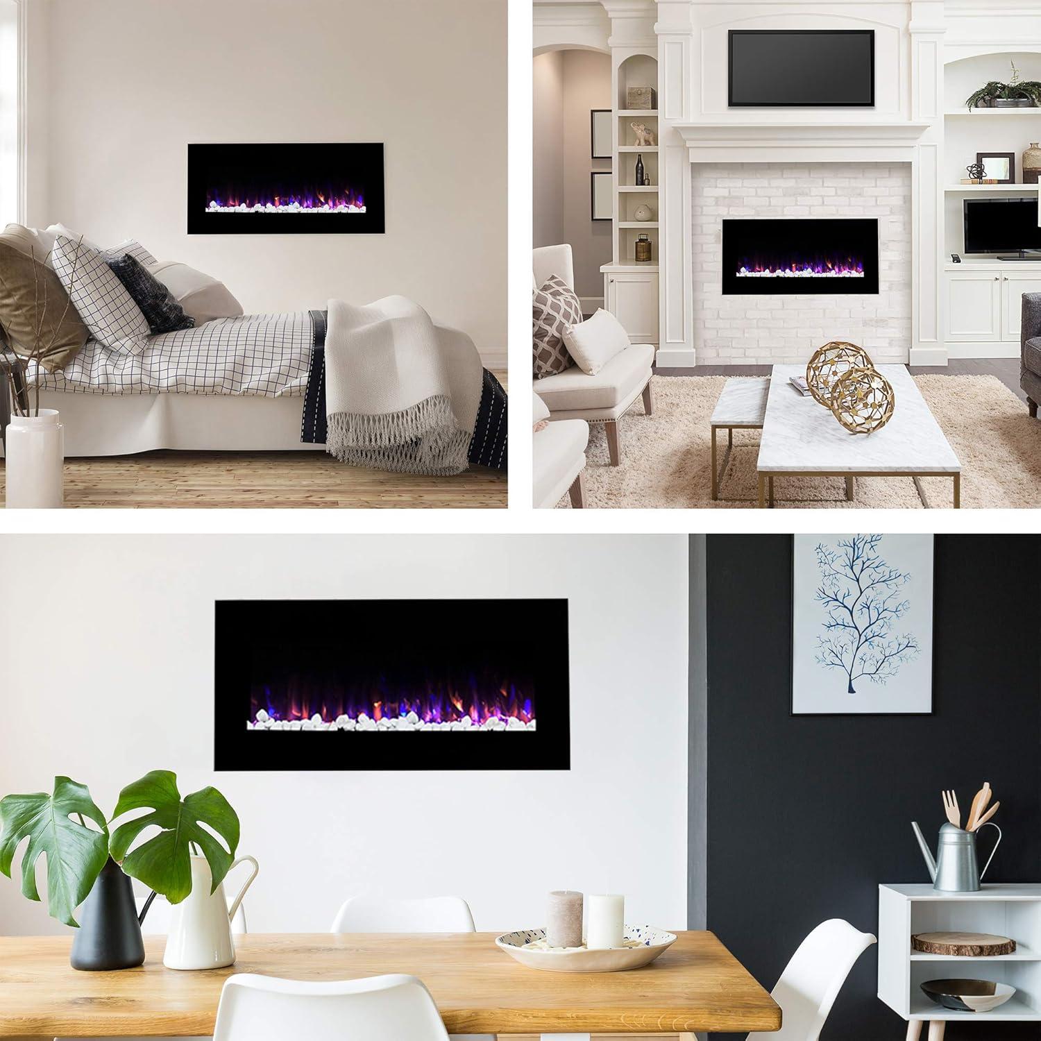 imageNorthwest Wall Mounted Electric Fireplace Heater Adjustable LED Flames 36 Inch Wall Mounted Fireplace Heater with Remote Control Timer Heat and Brightness Black