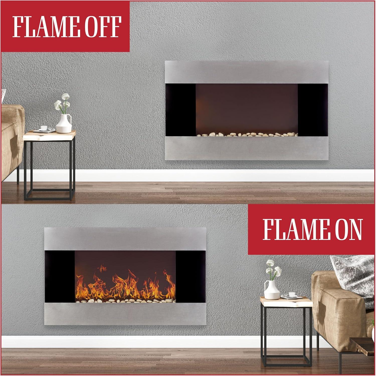 imageWallMounted Electric Fireplace Stainless Steel Fireplace Decor for The Living Room or Bedroom with 2 Heat Settings and Remote Control by Northwest Black 35x36x22