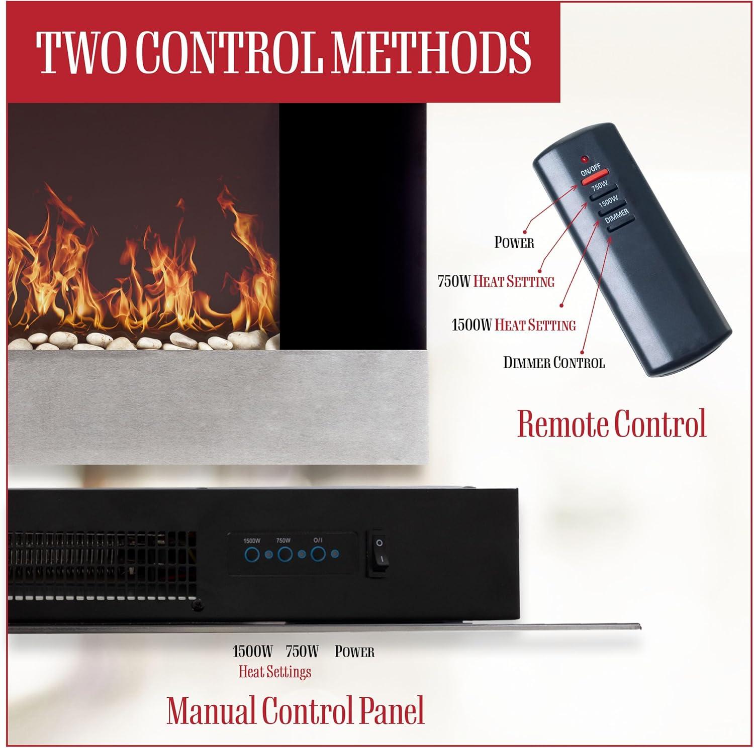 imageWallMounted Electric Fireplace Stainless Steel Fireplace Decor for The Living Room or Bedroom with 2 Heat Settings and Remote Control by Northwest Black 35x36x22