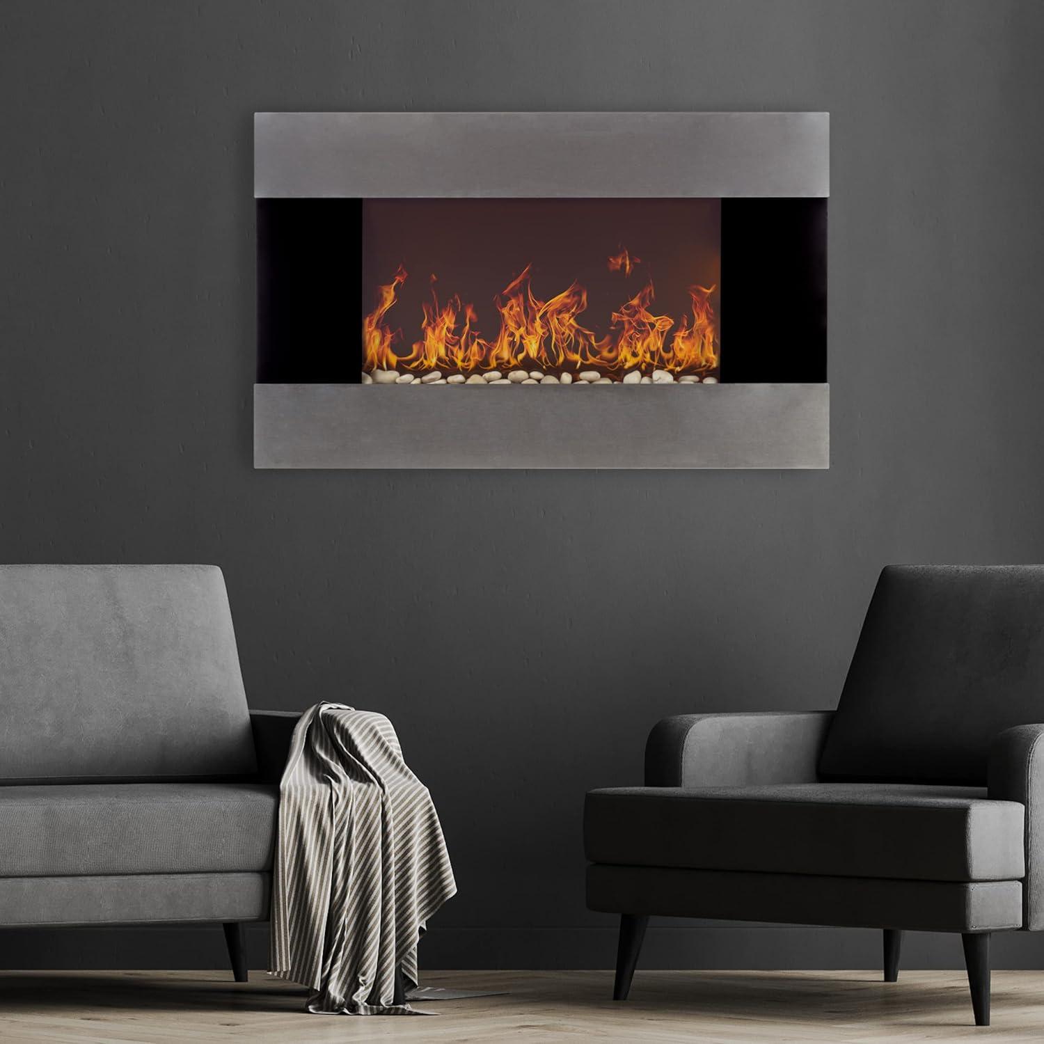 imageWallMounted Electric Fireplace Stainless Steel Fireplace Decor for The Living Room or Bedroom with 2 Heat Settings and Remote Control by Northwest Black 35x36x22