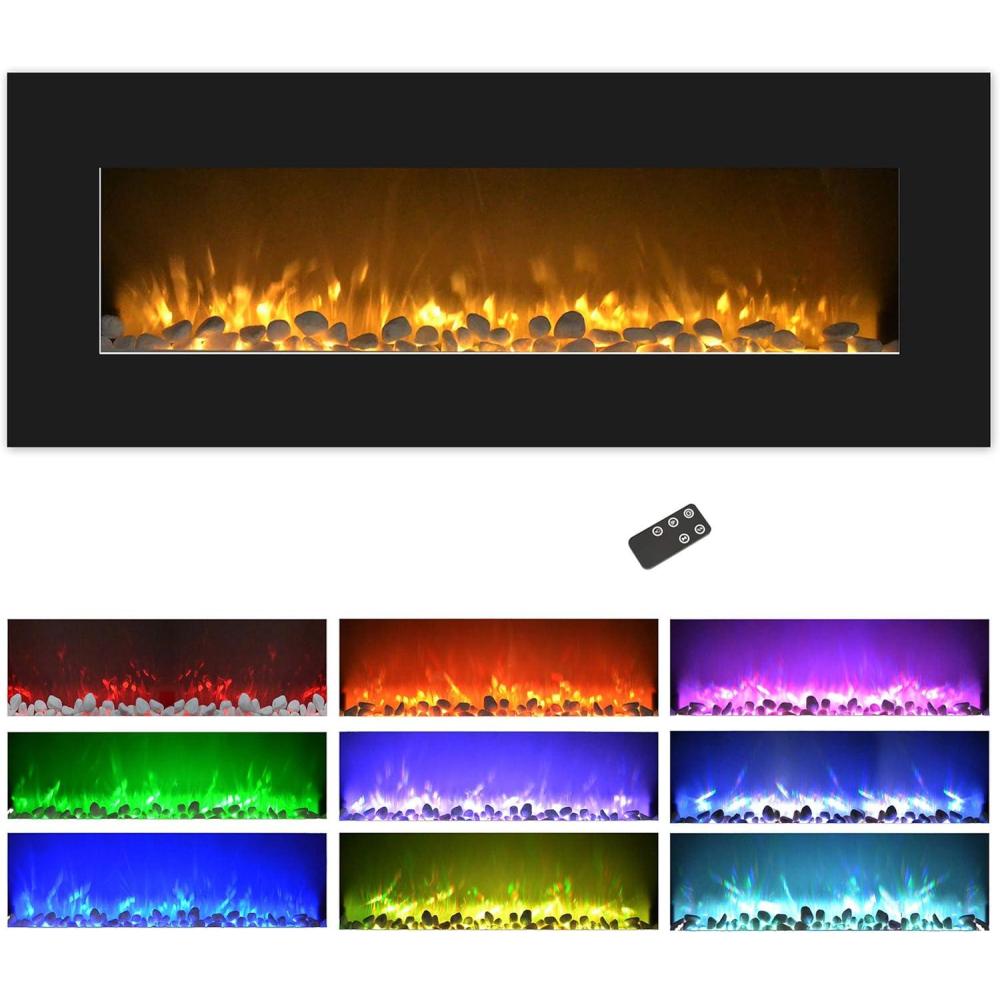 imageNorthwest 36Inch Wall Mounted Electric Fireplace  Modern Fireplace with Floor Stand Remote and Adjustable Heat and Brightness Black50  Black