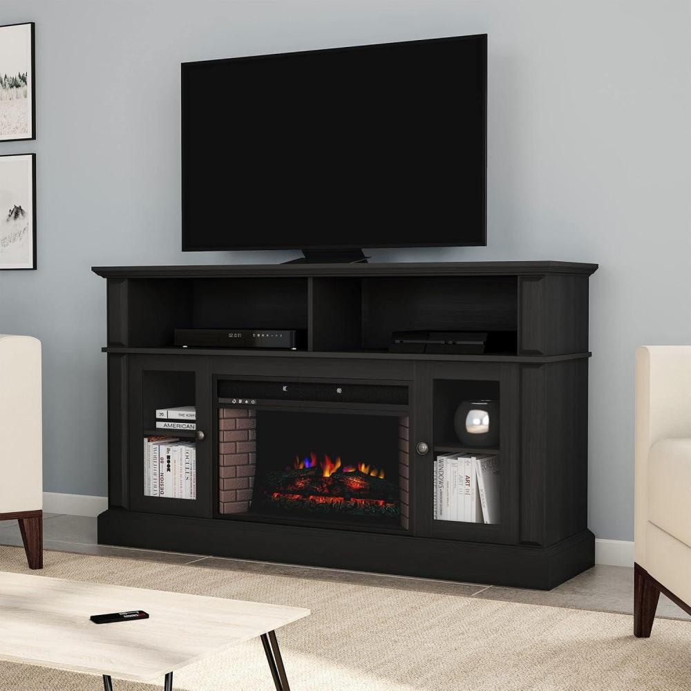 imageNorthwest Fireplace TV Stand for TVs up to 60Inches Entertainment Center with Shelves Remote Control Adjustable Heat and LED Flames Black
