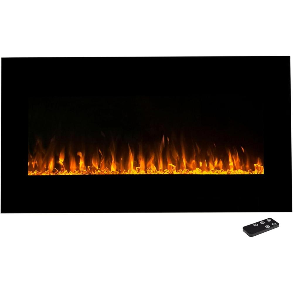 imageNorthwest Wall Mounted Electric Fireplace Heater Adjustable LED Flames 36 Inch Wall Mounted Fireplace Heater with Remote Control Timer Heat and Brightness Black