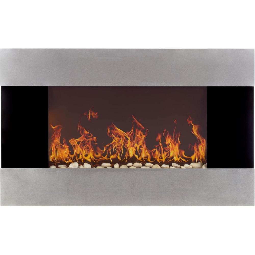 imageWallMounted Electric Fireplace Stainless Steel Fireplace Decor for The Living Room or Bedroom with 2 Heat Settings and Remote Control by Northwest Black 35x36x22