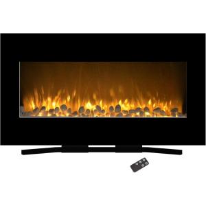Northwest 36-Inch Wall Mounted Electric Fireplace – Modern Fireplace with Floor Stand, Remote, and Adjustable Heat and Brightness (Black)(36″ – Black With Stand)