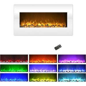 Northwest 36-Inch Wall Mounted Electric Fireplace – Modern Fireplace with Floor Stand, Remote, and Adjustable Heat and Brightness (Black)(36″ – White)