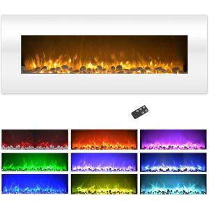 Northwest 36-Inch Wall Mounted Electric Fireplace – Modern Fireplace with Floor Stand, Remote, and Adjustable Heat and Brightness (Black)(50″ – White)