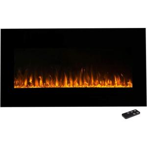 Northwest Electric Fireplace Heater – 42 Inch Wall Mounted Fireplace Heater with Remote Control Adjustable LED Flames, Timer, Heat, and Brightness (Black)