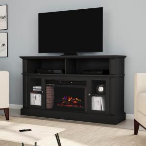 Northwest Fireplace TV Stand for TVs up to 60-Inches – Entertainment Center with Shelves, Remote Control, Adjustable Heat, and LED Flames (Black)