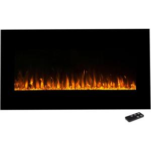 Northwest Wall Mounted Electric Fireplace Heater – Adjustable LED Flames 36 Inch Wall Mounted Fireplace Heater with Remote Control Timer, Heat, and Brightness (Black)