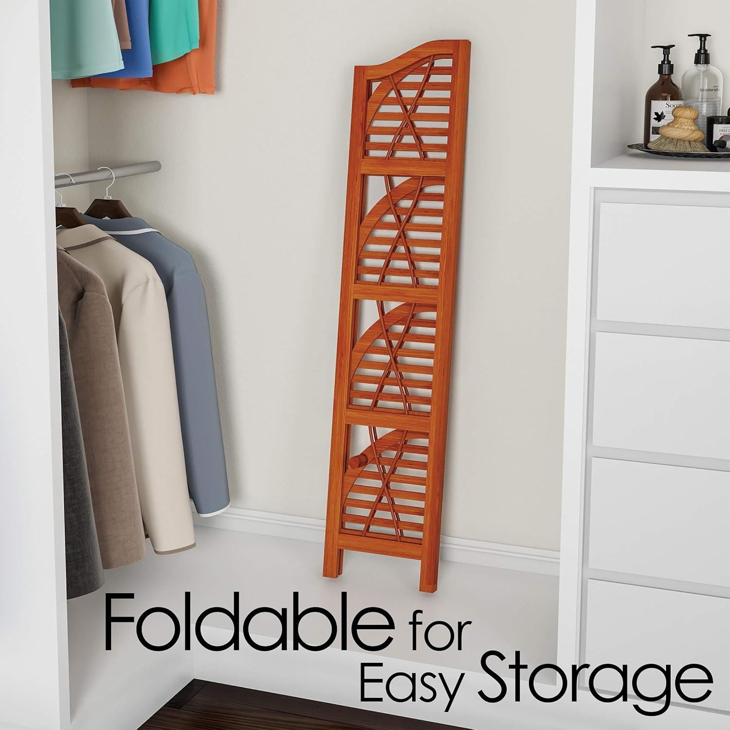imageFolding Corner Shelf 4 Tier Wooden Bookcase for Display Shelving for Living Room Bathroom Kitchen or Office Freestanding Organizer by Lavish Home