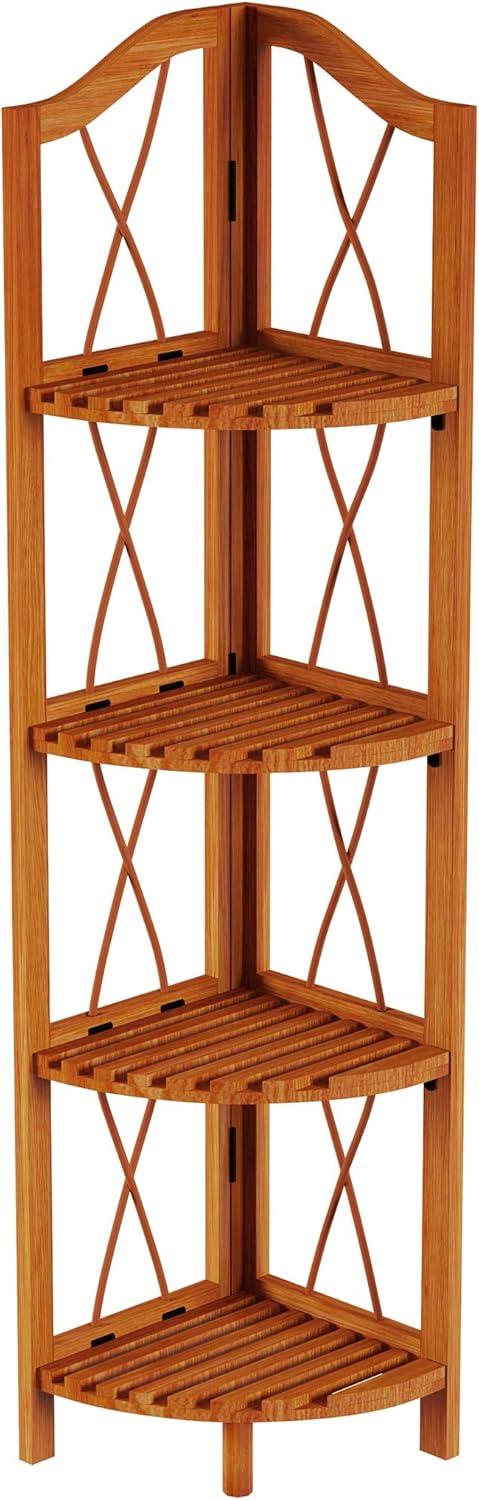 imageFolding Corner Shelf 4 Tier Wooden Bookcase for Display Shelving for Living Room Bathroom Kitchen or Office Freestanding Organizer by Lavish Home