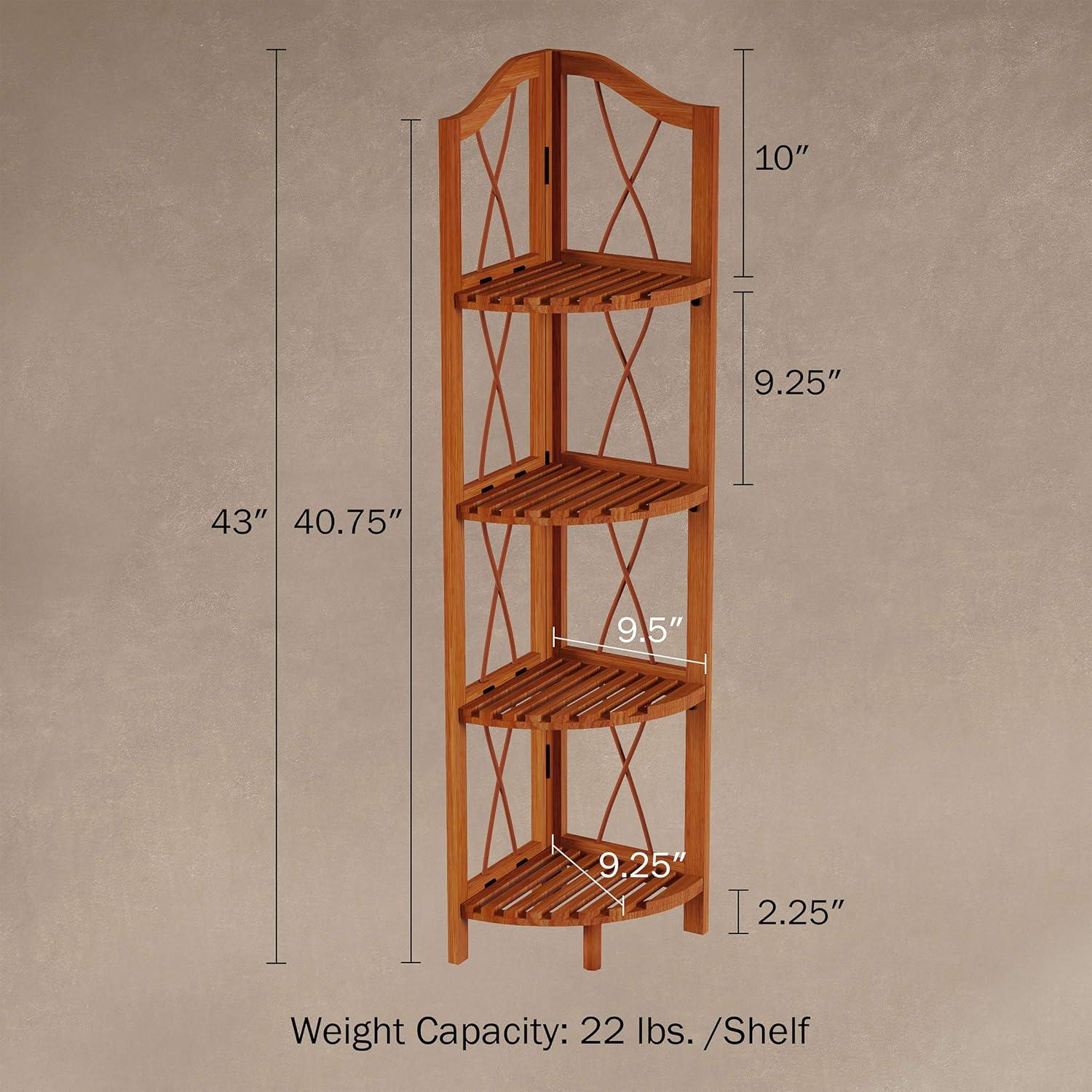 imageFolding Corner Shelf 4 Tier Wooden Bookcase for Display Shelving for Living Room Bathroom Kitchen or Office Freestanding Organizer by Lavish Home