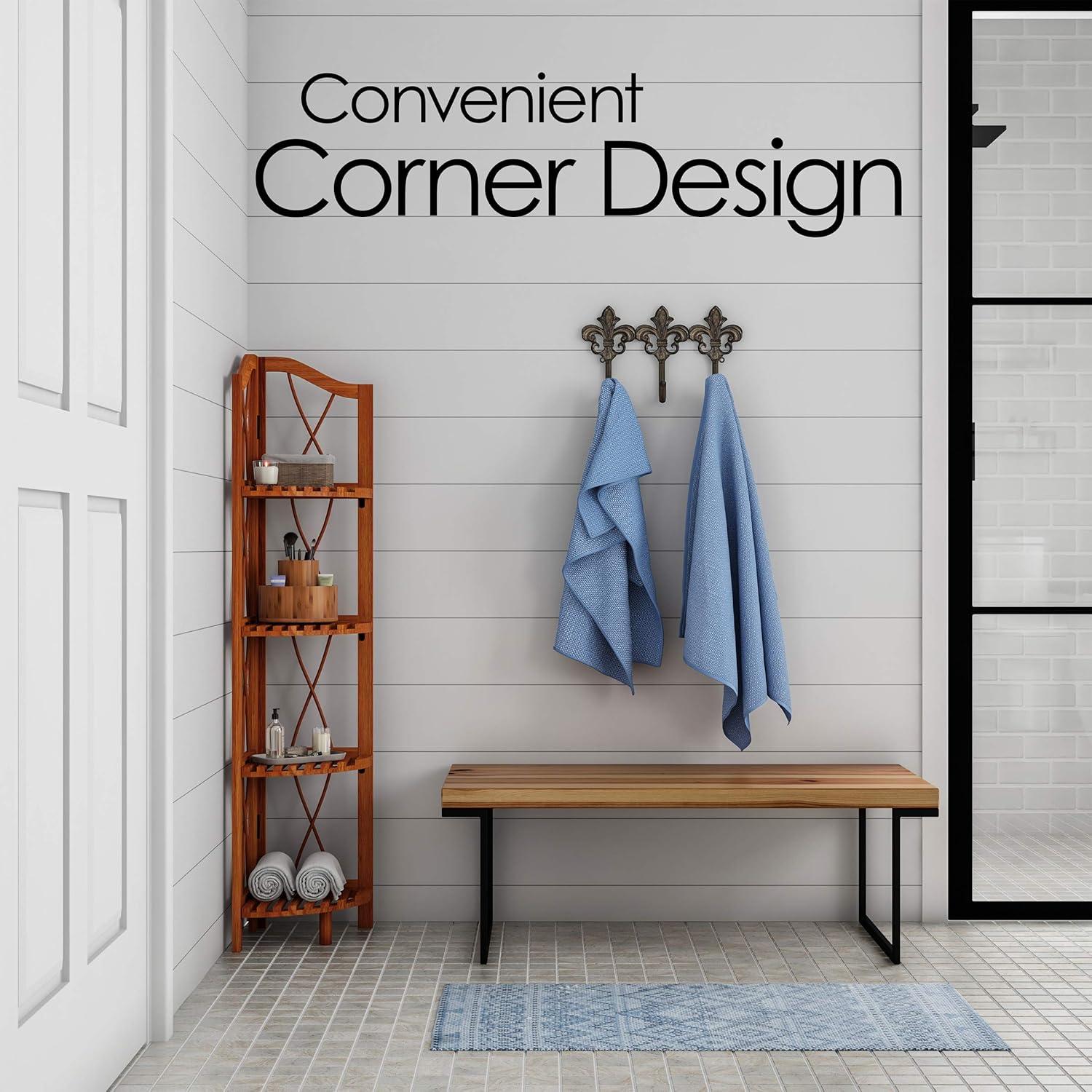 imageFolding Corner Shelf 4 Tier Wooden Bookcase for Display Shelving for Living Room Bathroom Kitchen or Office Freestanding Organizer by Lavish Home
