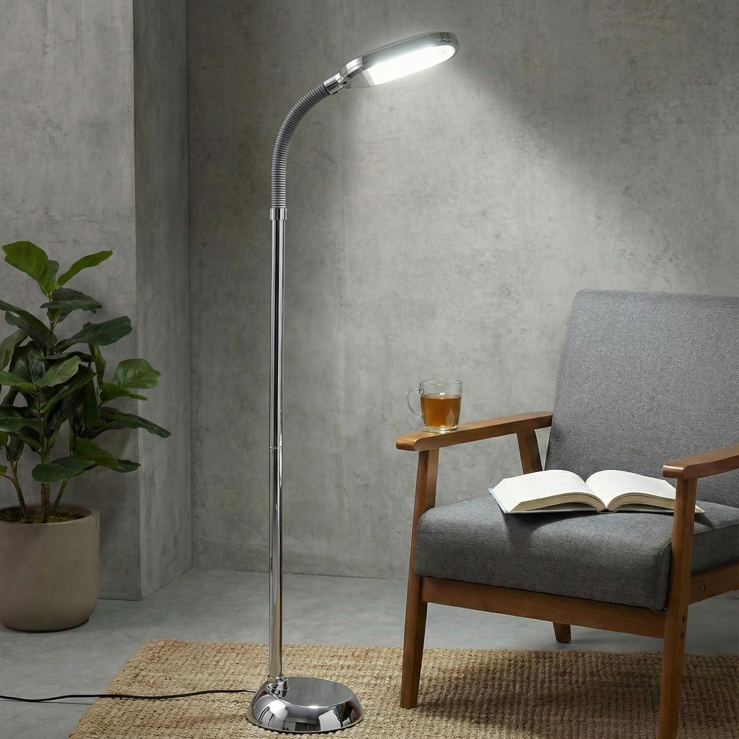 imageLavish Home Floor Lamp Full Spectrum Natural Sunlight Lamp with Bendable Neck Reading Craft Studying and Esthetician Light Chrome