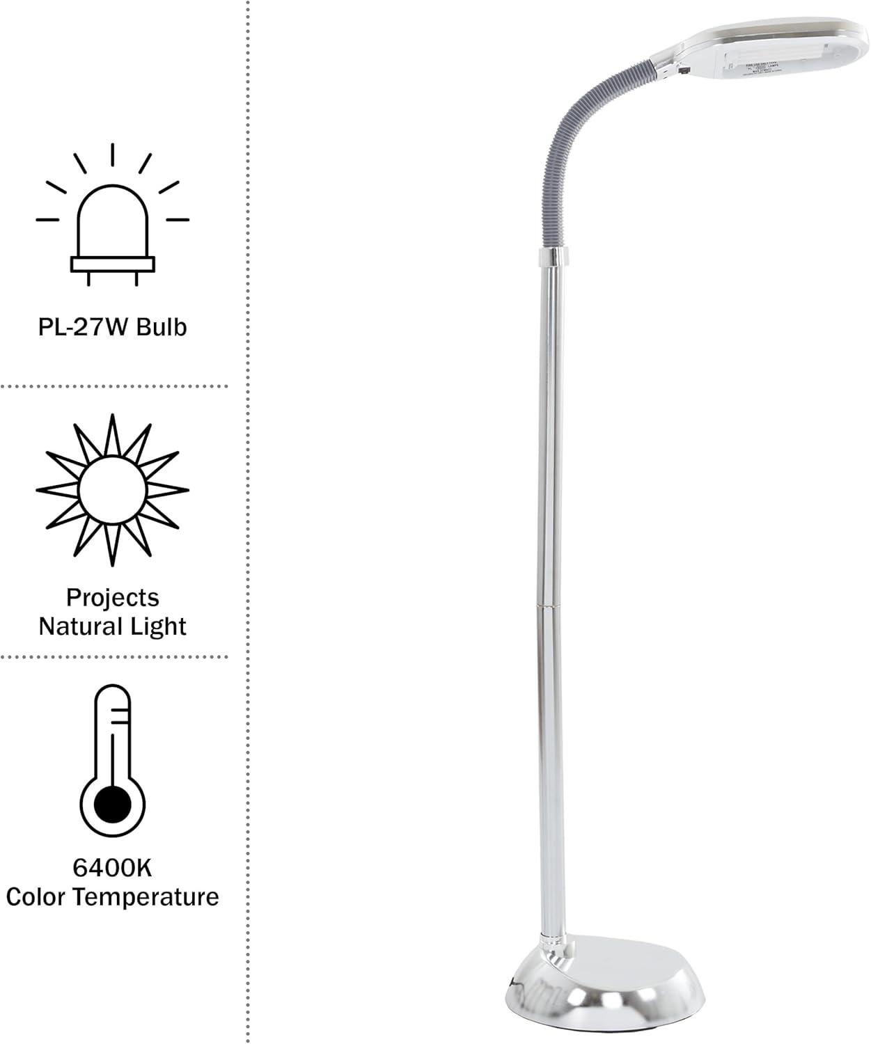 imageLavish Home Floor Lamp Full Spectrum Natural Sunlight Lamp with Bendable Neck Reading Craft Studying and Esthetician Light Chrome