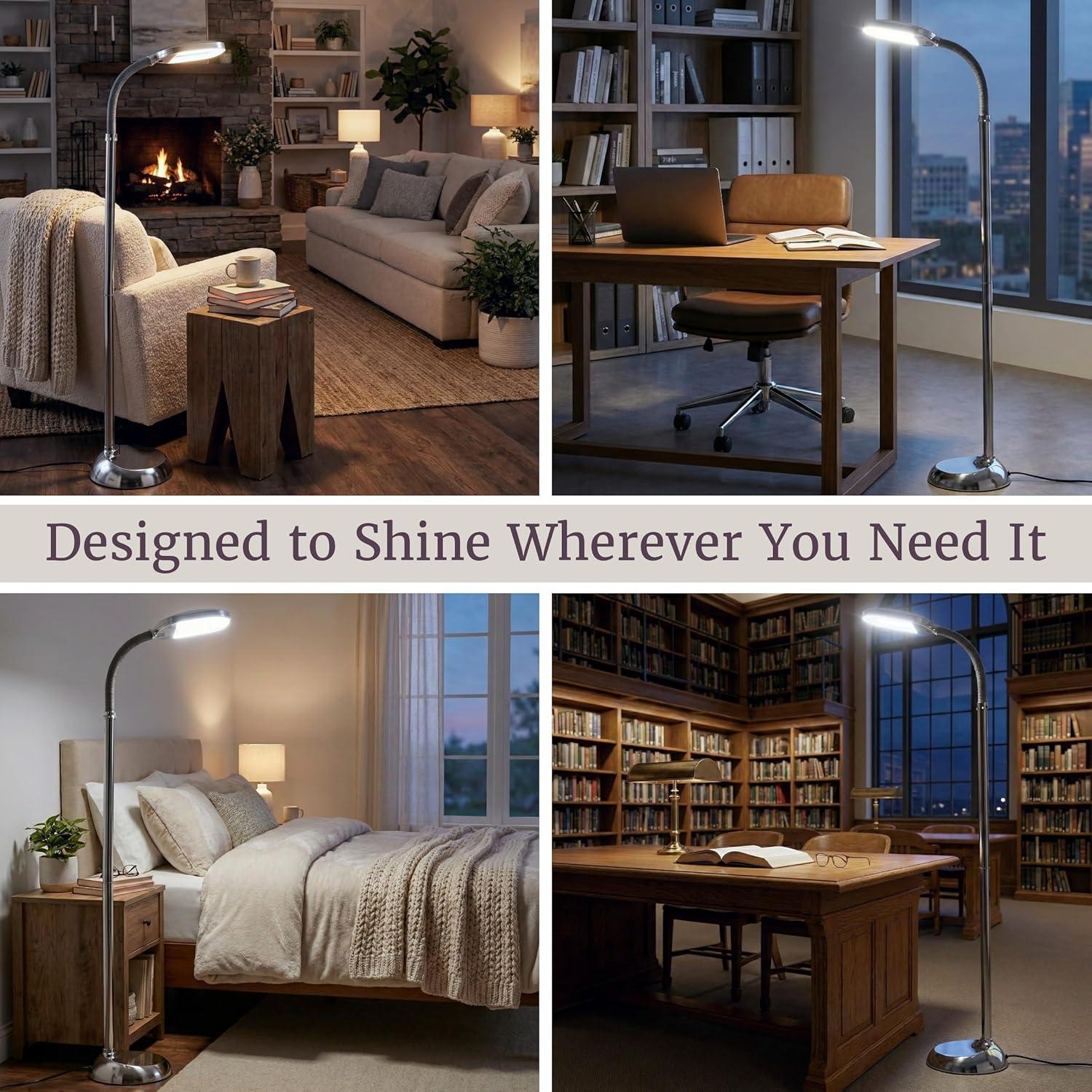 imageLavish Home Floor Lamp Full Spectrum Natural Sunlight Lamp with Bendable Neck Reading Craft Studying and Esthetician Light Chrome