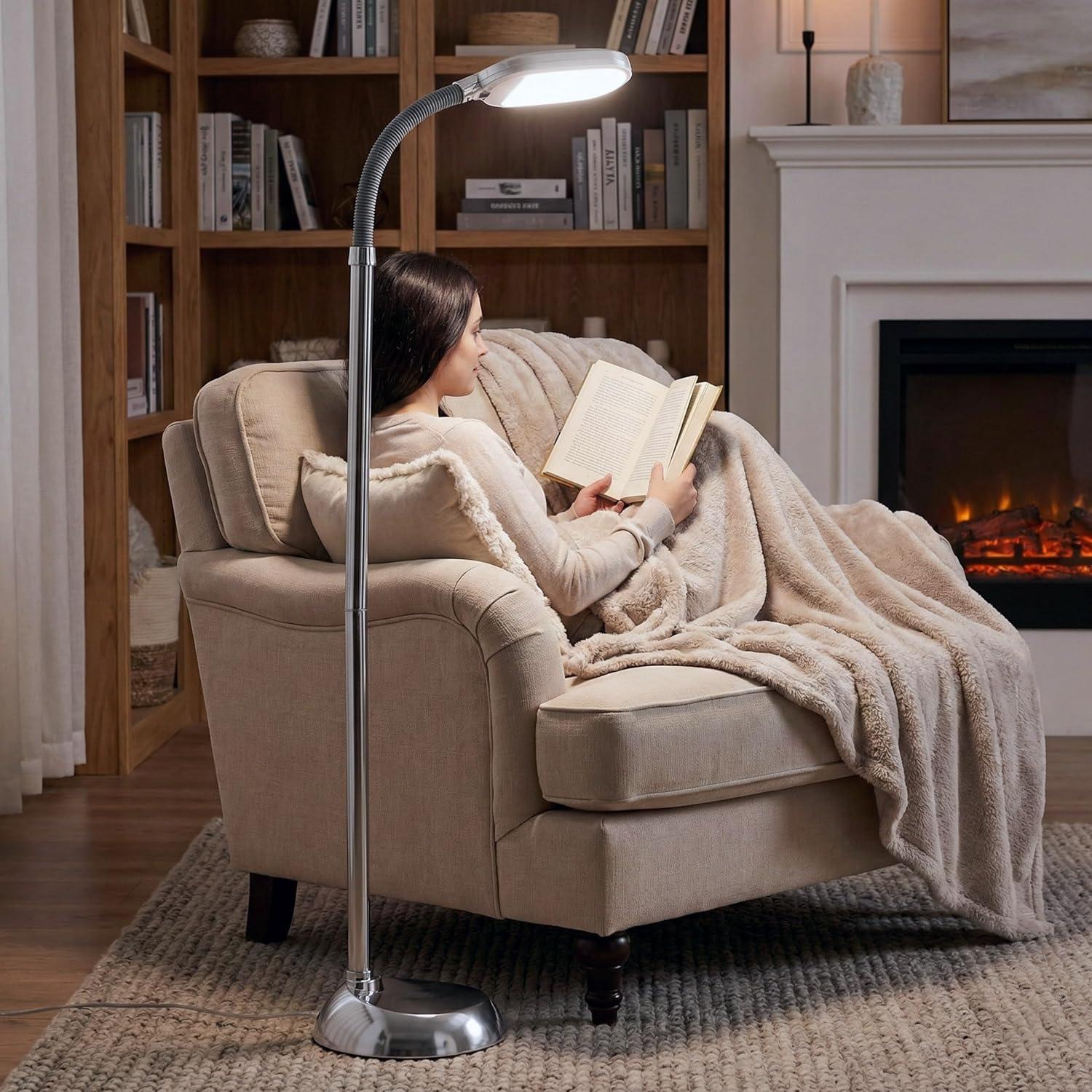 imageLavish Home Floor Lamp Full Spectrum Natural Sunlight Lamp with Bendable Neck Reading Craft Studying and Esthetician Light Chrome