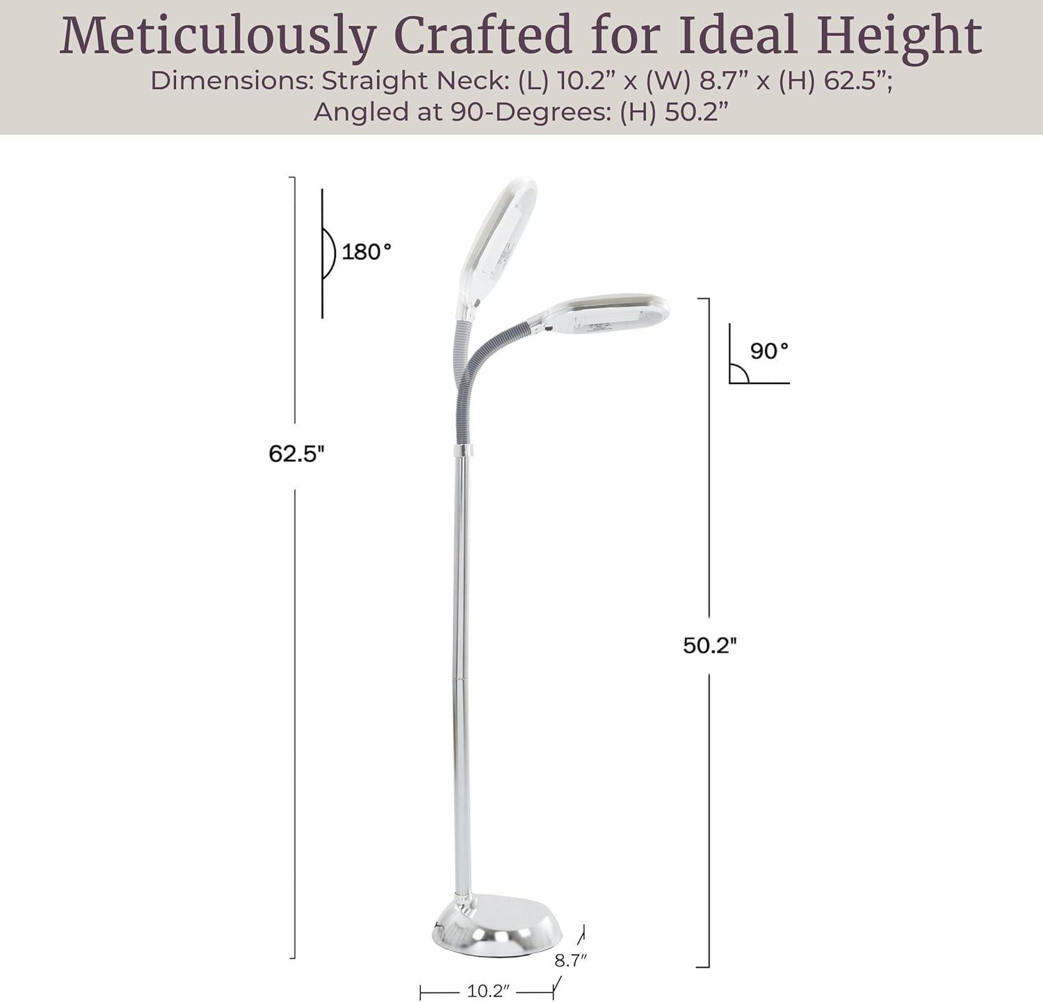 imageLavish Home Floor Lamp Full Spectrum Natural Sunlight Lamp with Bendable Neck Reading Craft Studying and Esthetician Light Chrome