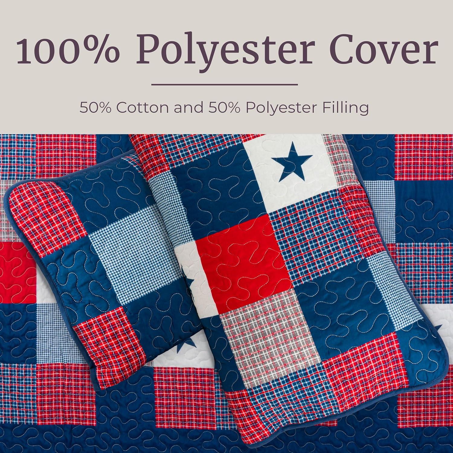 image3Piece Caroline Patriotic Quilt Set Americana Stars and Plaid Patchwork Bedding FullQueen Bed Spread with 2 Pillow Shams by Lavish HomeKing