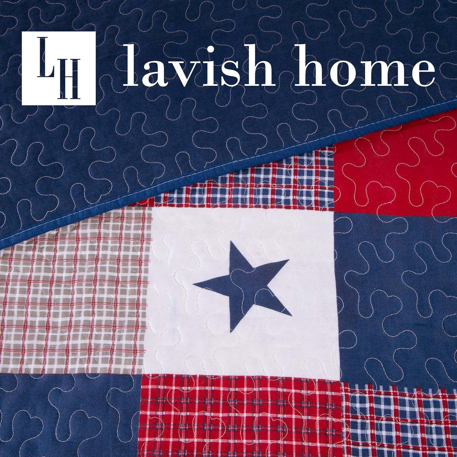 image3Piece Caroline Patriotic Quilt Set Americana Stars and Plaid Patchwork Bedding FullQueen Bed Spread with 2 Pillow Shams by Lavish HomeTwin