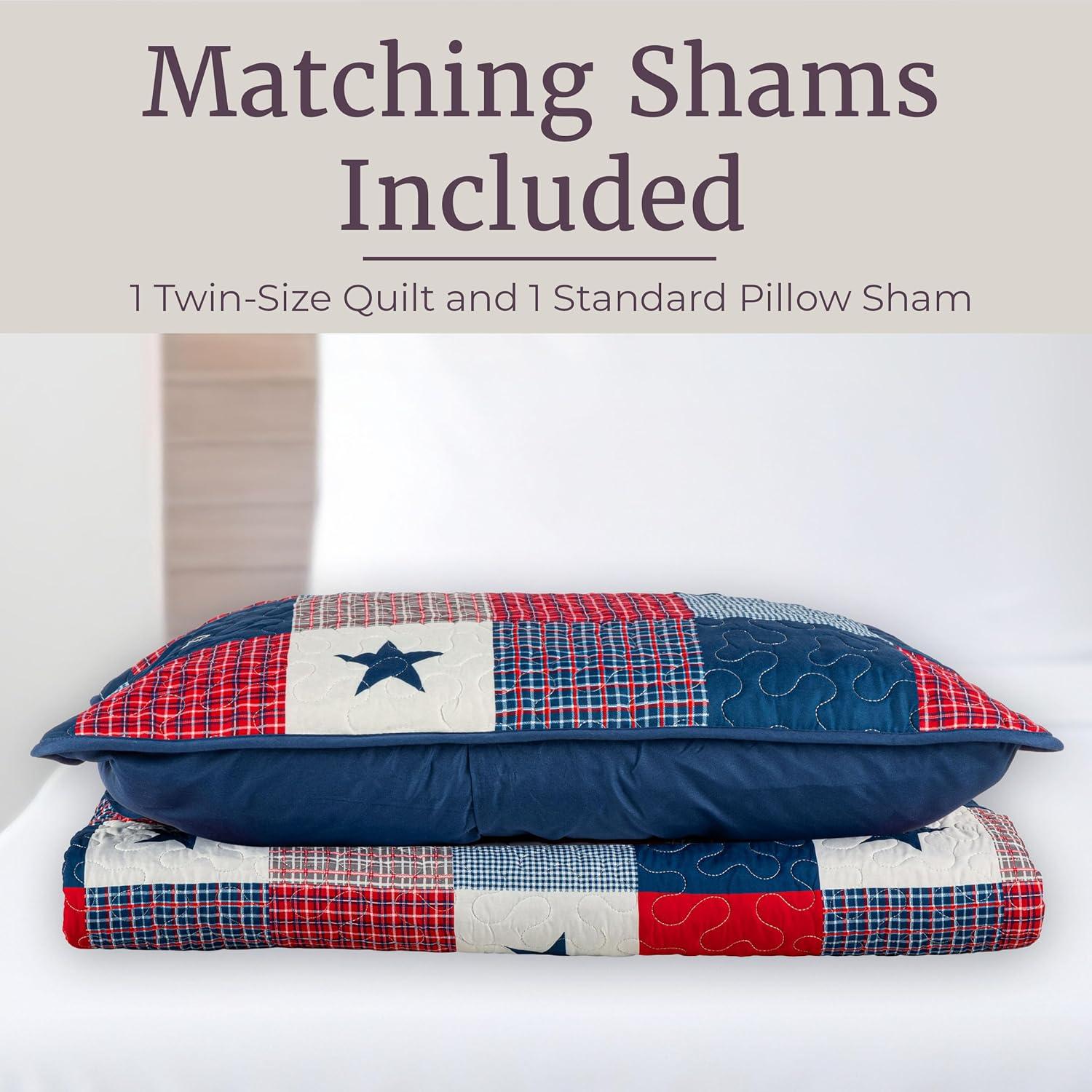 image3Piece Caroline Patriotic Quilt Set Americana Stars and Plaid Patchwork Bedding FullQueen Bed Spread with 2 Pillow Shams by Lavish HomeTwin