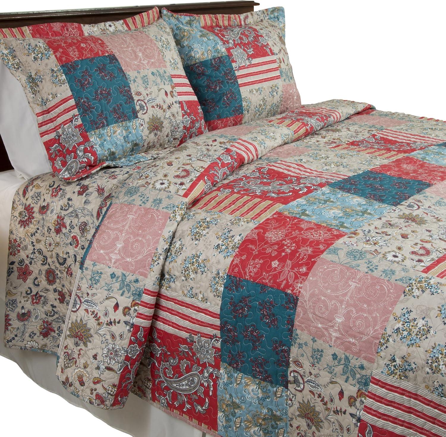 imageLavish Home 2Piece Quilt Set Mallory Classic Patchwork Twin Quilt with Pillow Sham Machine Washable Lightweight Bedding Multicolor