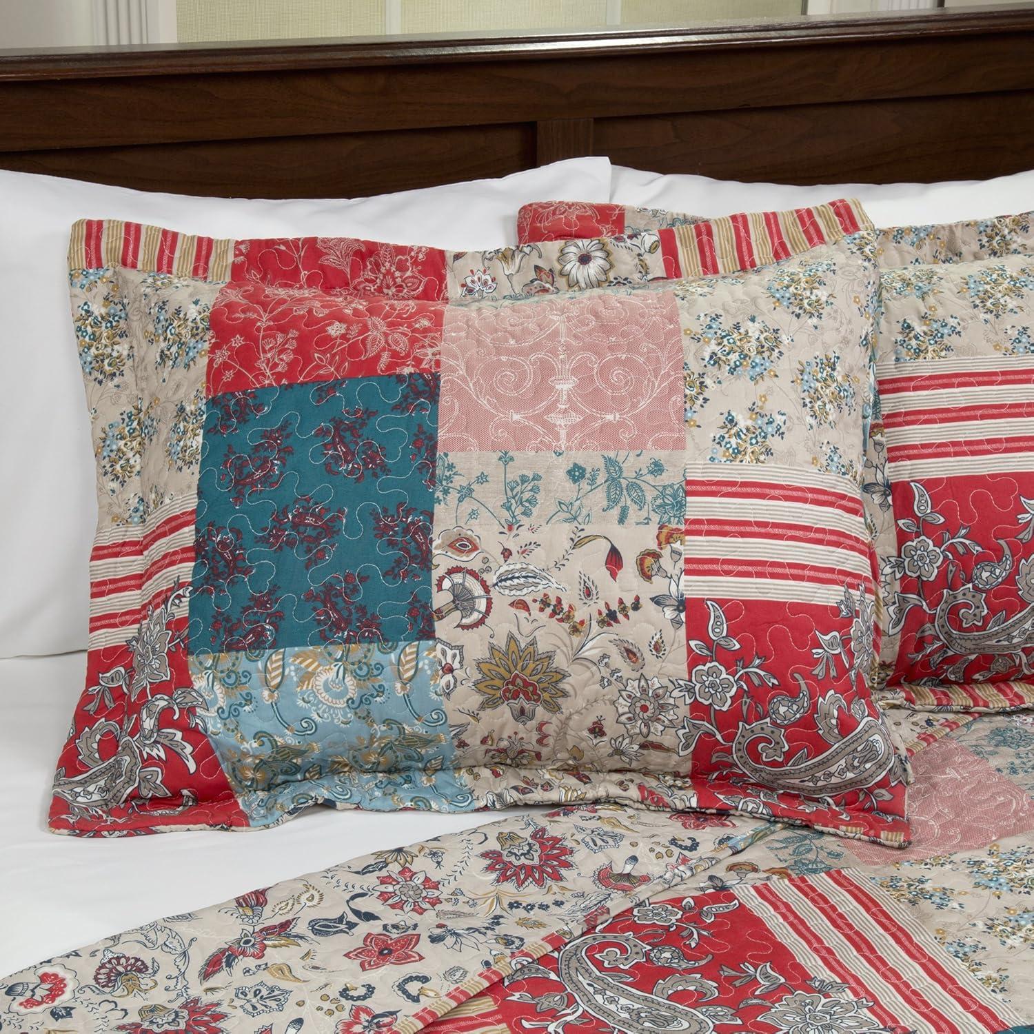 imageLavish Home 2Piece Quilt Set Mallory Classic Patchwork Twin Quilt with Pillow Sham Machine Washable Lightweight Bedding Multicolor