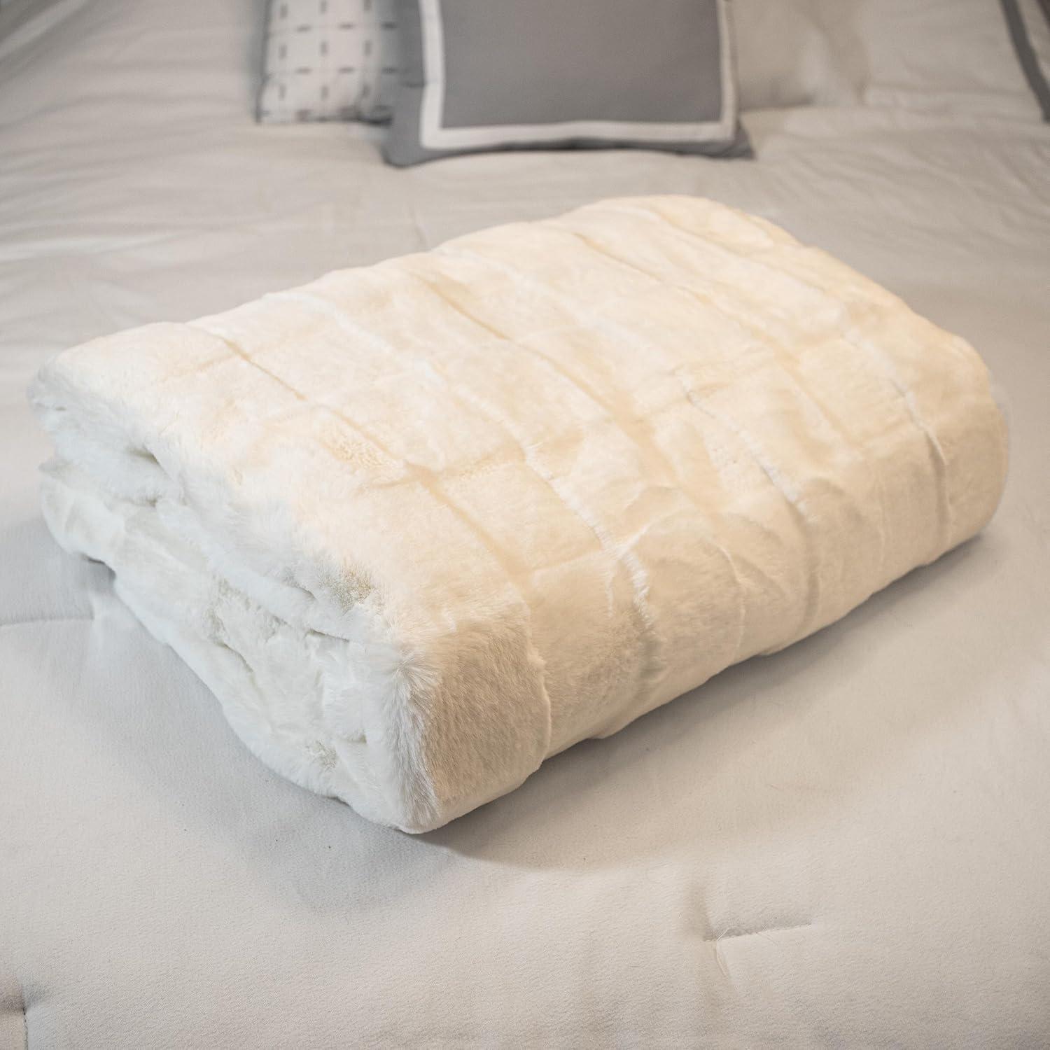 imageLavish Home Faux Fur Blanket 60x80Inch Queen Size Throw Blanket with Plush Faux Fur Front and Mink Back Bedding for Sofas and Beds CreamCream