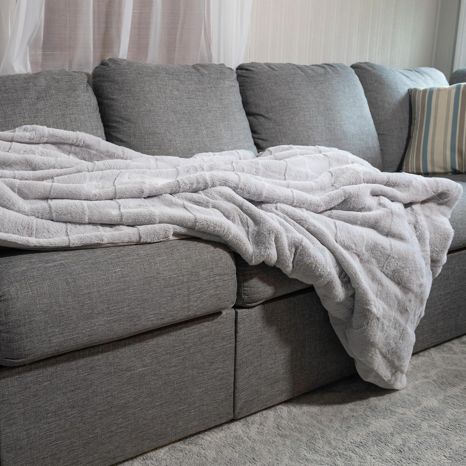 imageLavish Home Faux Fur Blanket 60x80Inch Queen Size Throw Blanket with Plush Faux Fur Front and Mink Back Bedding for Sofas and Beds CreamGray