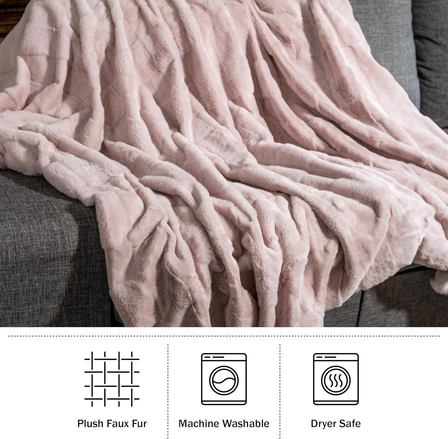 imageLavish Home Faux Fur Blanket 60x80Inch Queen Size Throw Blanket with Plush Faux Fur Front and Mink Back Bedding for Sofas and Beds CreamPink