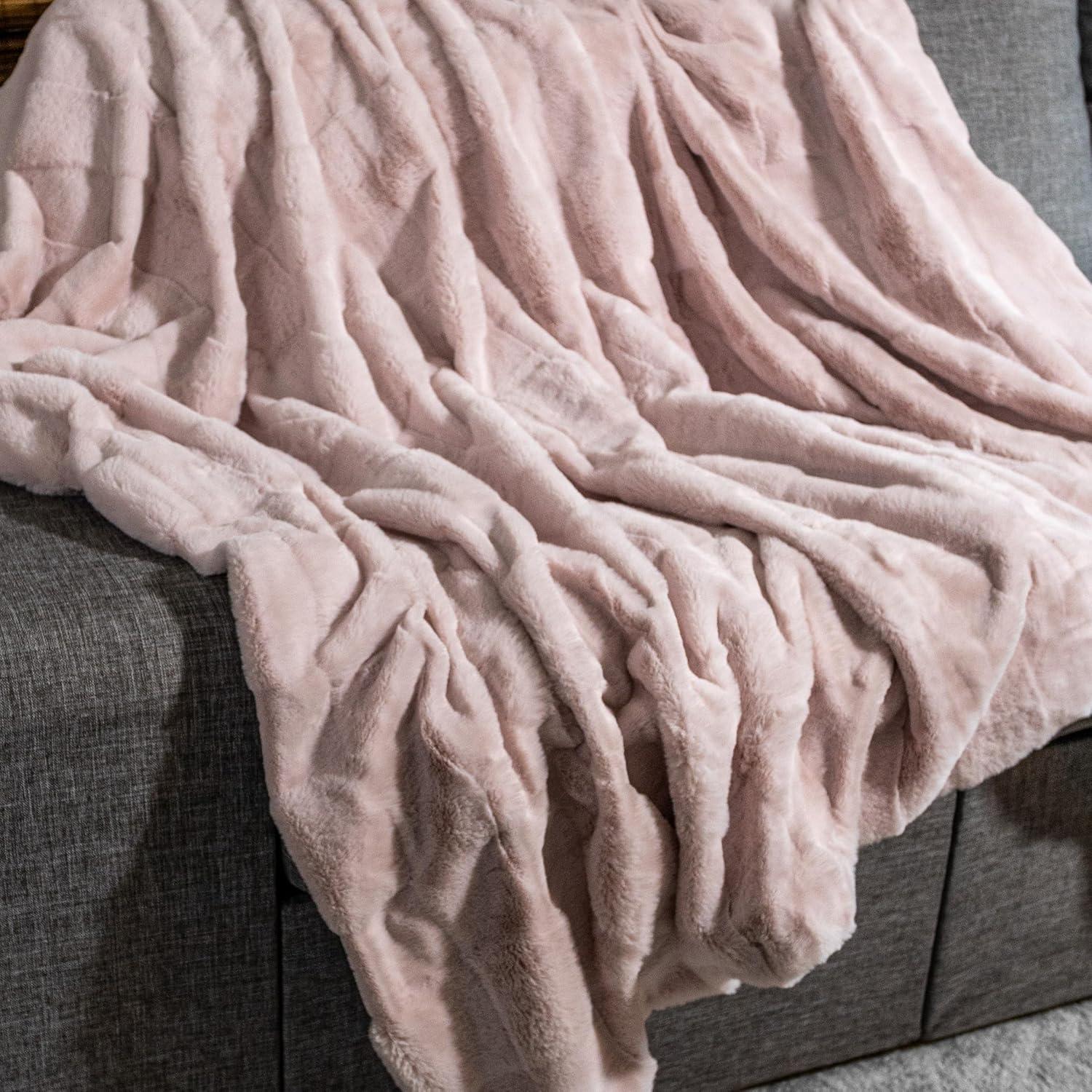 imageLavish Home Faux Fur Blanket 60x80Inch Queen Size Throw Blanket with Plush Faux Fur Front and Mink Back Bedding for Sofas and Beds CreamPink
