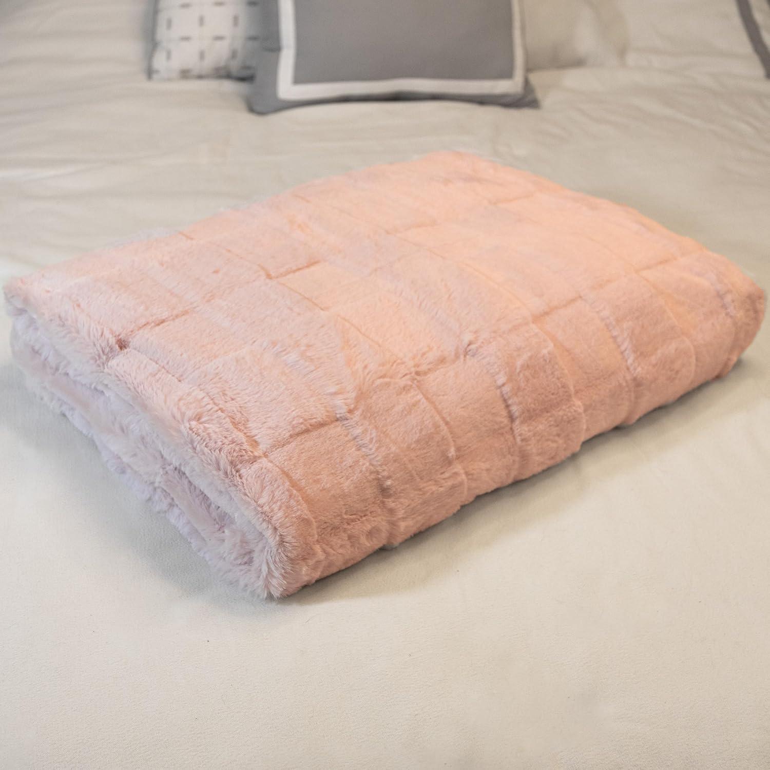 imageLavish Home Faux Fur Blanket 60x80Inch Queen Size Throw Blanket with Plush Faux Fur Front and Mink Back Bedding for Sofas and Beds CreamPink