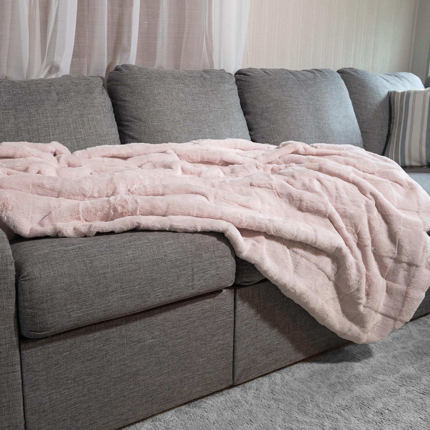 imageLavish Home Faux Fur Blanket 60x80Inch Queen Size Throw Blanket with Plush Faux Fur Front and Mink Back Bedding for Sofas and Beds CreamPink