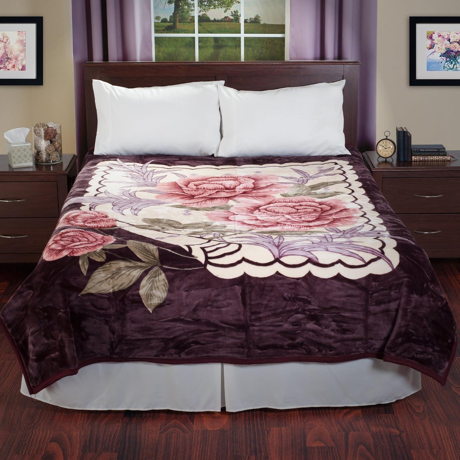 imageThrow Blanket Oversized 91x74 MachineWashable Bedding MinkStyle 75lb Weighted Blanket for Bed or Sofa by Lavish Home Rose