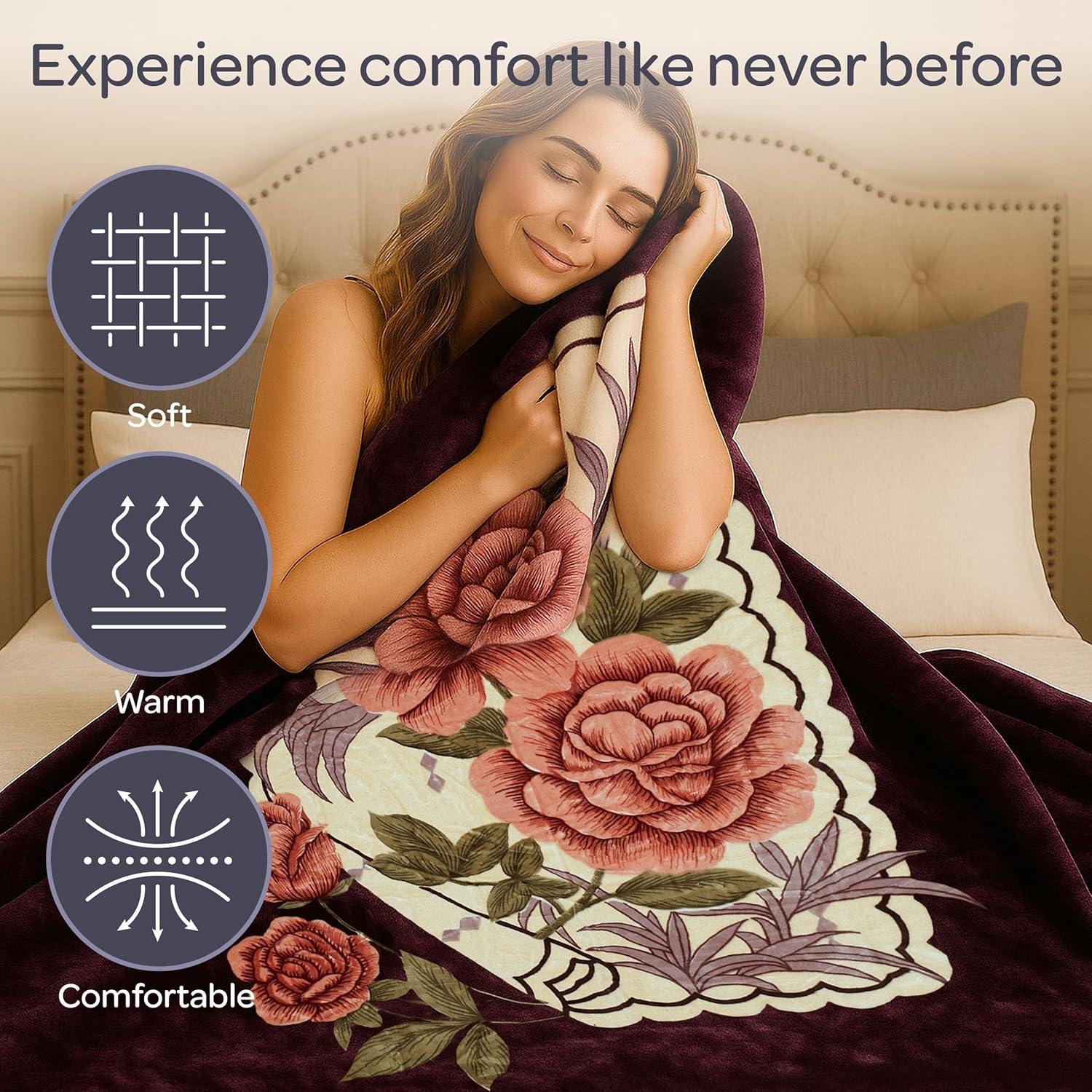 imageThrow Blanket Oversized 91x74 MachineWashable Bedding MinkStyle 75lb Weighted Blanket for Bed or Sofa by Lavish Home Rose