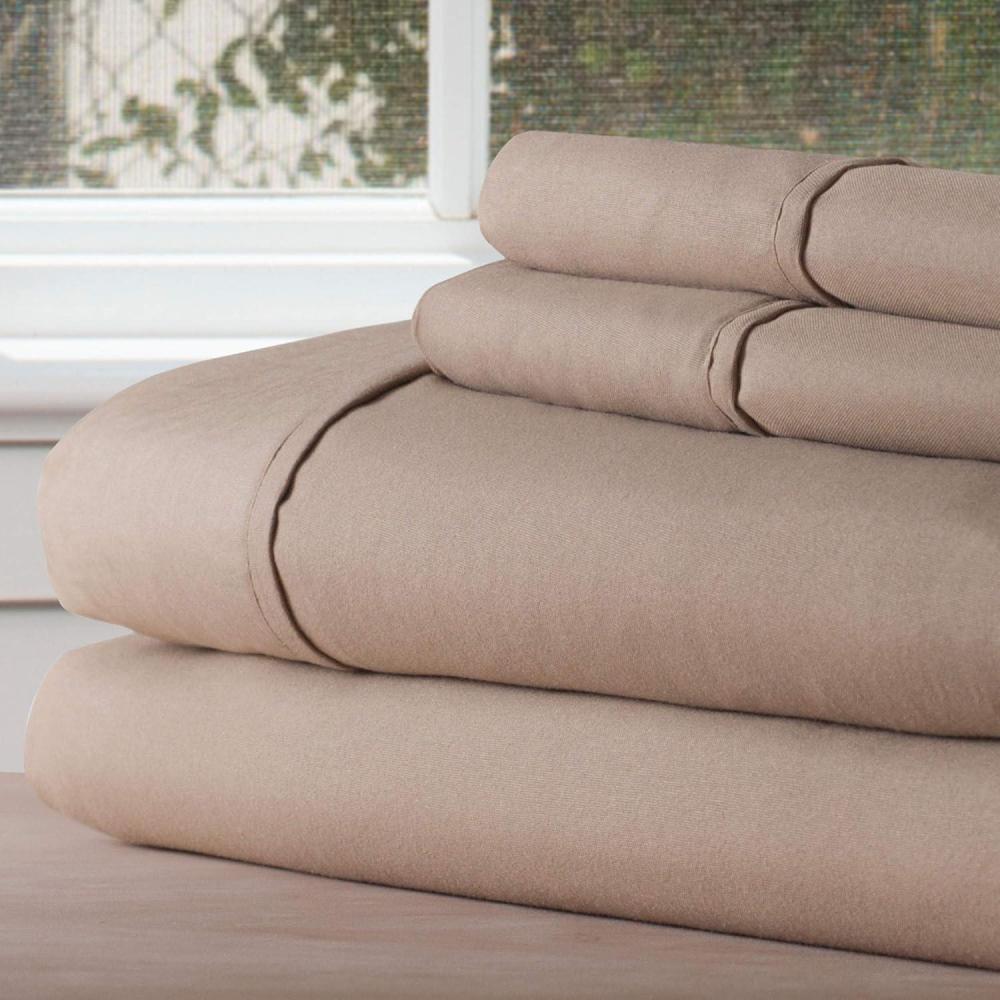 imageLavish Home Brushed Microfiber Sheet Set4 Piece Bed LinensFitted amp Flat Sheets Plus 2 PillowcasesWrinkle Stain amp Fade Resistant King Taupe