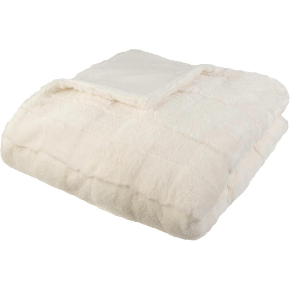 imageLavish Home Faux Fur Blanket 60x80Inch Queen Size Throw Blanket with Plush Faux Fur Front and Mink Back Bedding for Sofas and Beds CreamCream