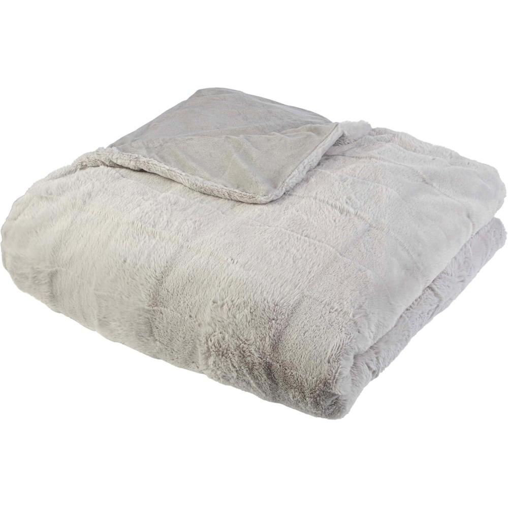 imageLavish Home Faux Fur Blanket 60x80Inch Queen Size Throw Blanket with Plush Faux Fur Front and Mink Back Bedding for Sofas and Beds CreamGray