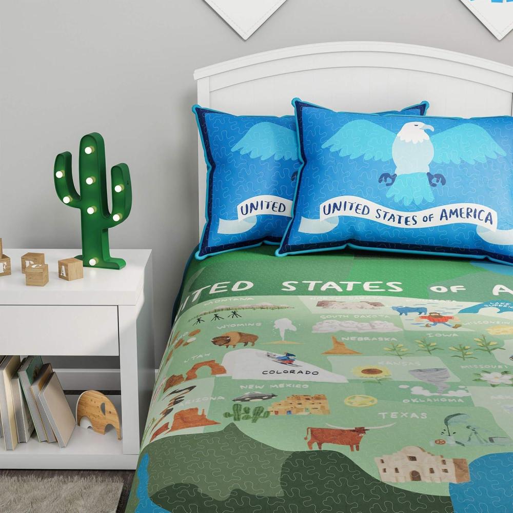 imageUnited States 3 Piece Quilt Set Twin XL Bedding amp 2 Pillow ShamsHypoallergenic MicrofiberLandmarks amp Icons of the 50 States amp American Eagle by LHC