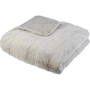 Lavish Home Faux Fur Blanket – 60×80-Inch Queen Size Throw Blanket with Plush Faux Fur Front and Mink Back – Bedding for Sofas and Beds (Cream)(Gray)
