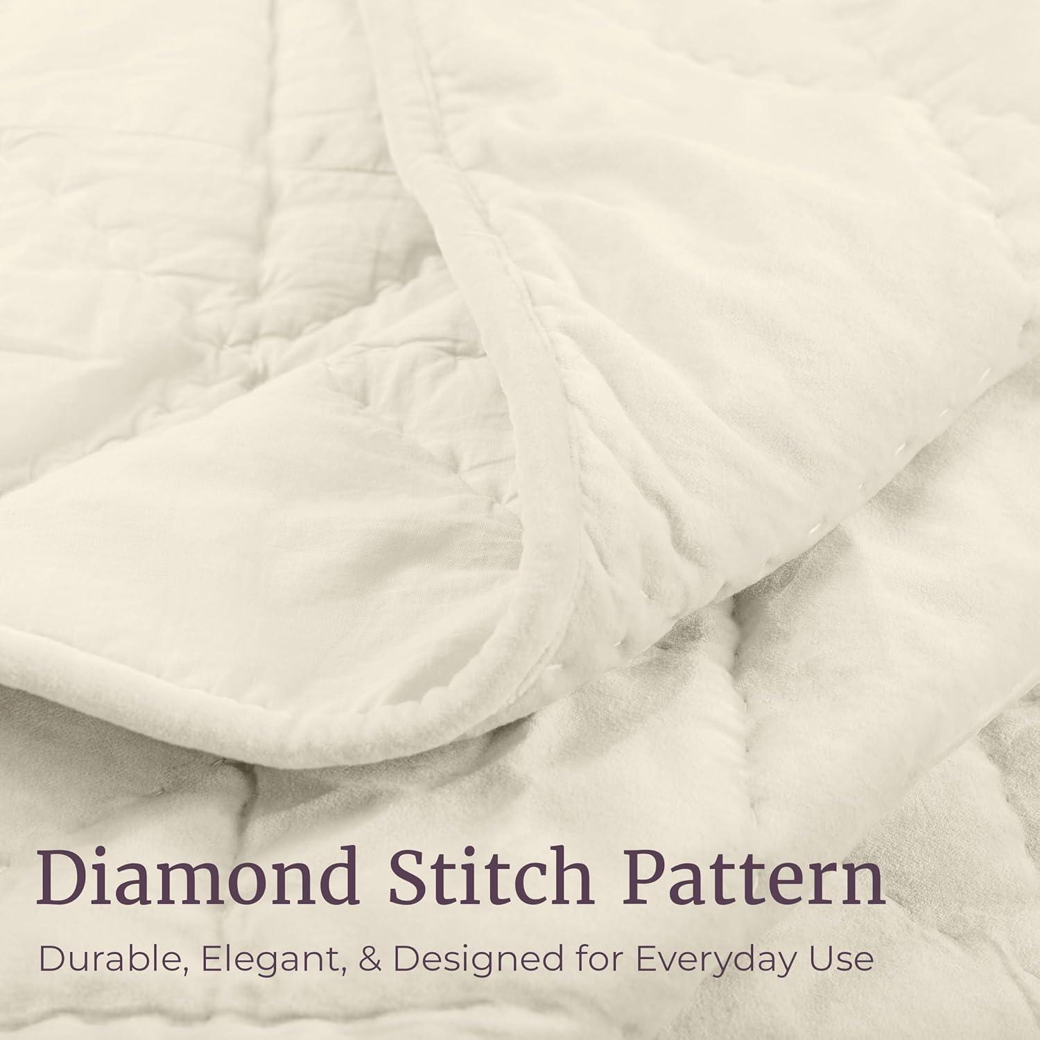 image3PC Velvet Queen Quilt Bedding Set 96x92 Inch Queen Bedspread and Matching Pillow Shams Medium Weight Bed Set for All Seasons Ultra Soft Luxury Cotton Velvet Bedding by Lavish Home NavyCream