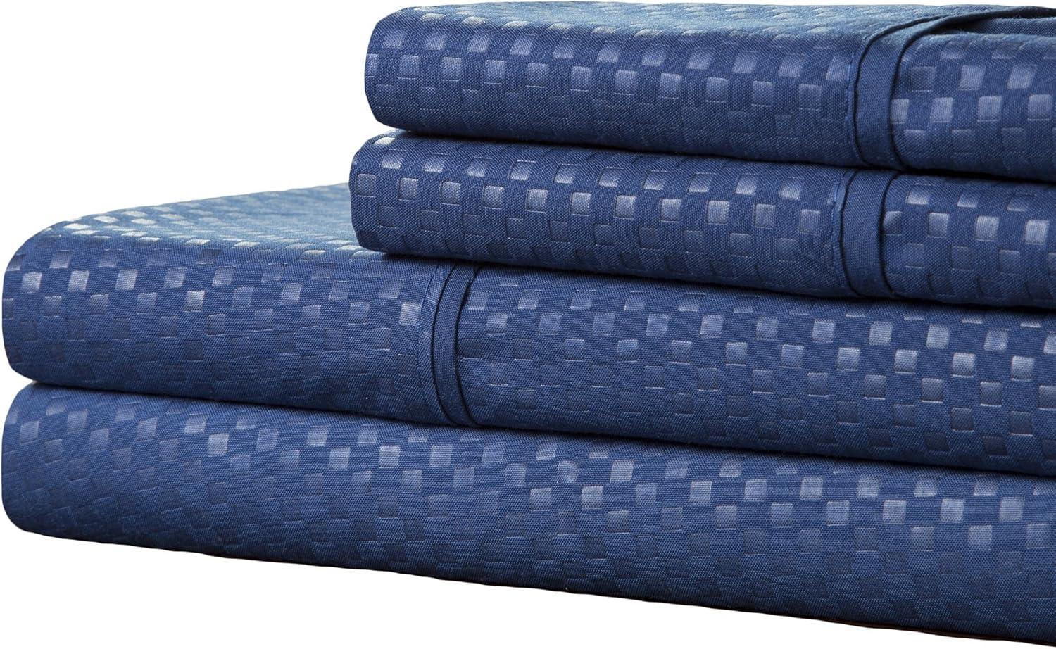 imageBrushed Microfiber Sheets Set 4 Piece Hypoallergenic Bed Linens with Deep Pocket Fitted Sheet and Embossed Design by Lavish Home Taupe KingNavy