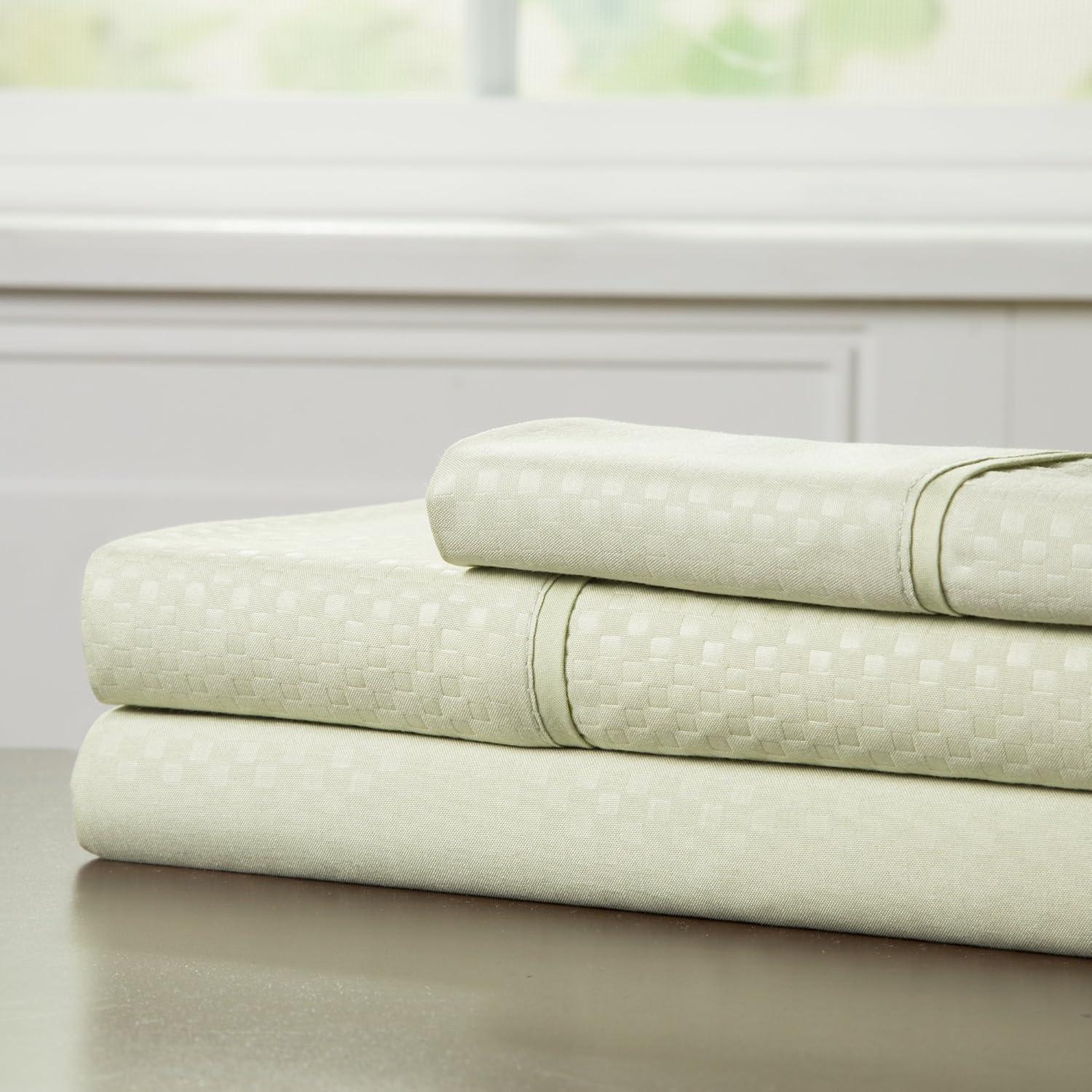 imageBrushed Microfiber Sheets Set 4 Piece Hypoallergenic Bed Linens with Deep Pocket Fitted Sheet and Embossed Design by Lavish Home Taupe KingSage